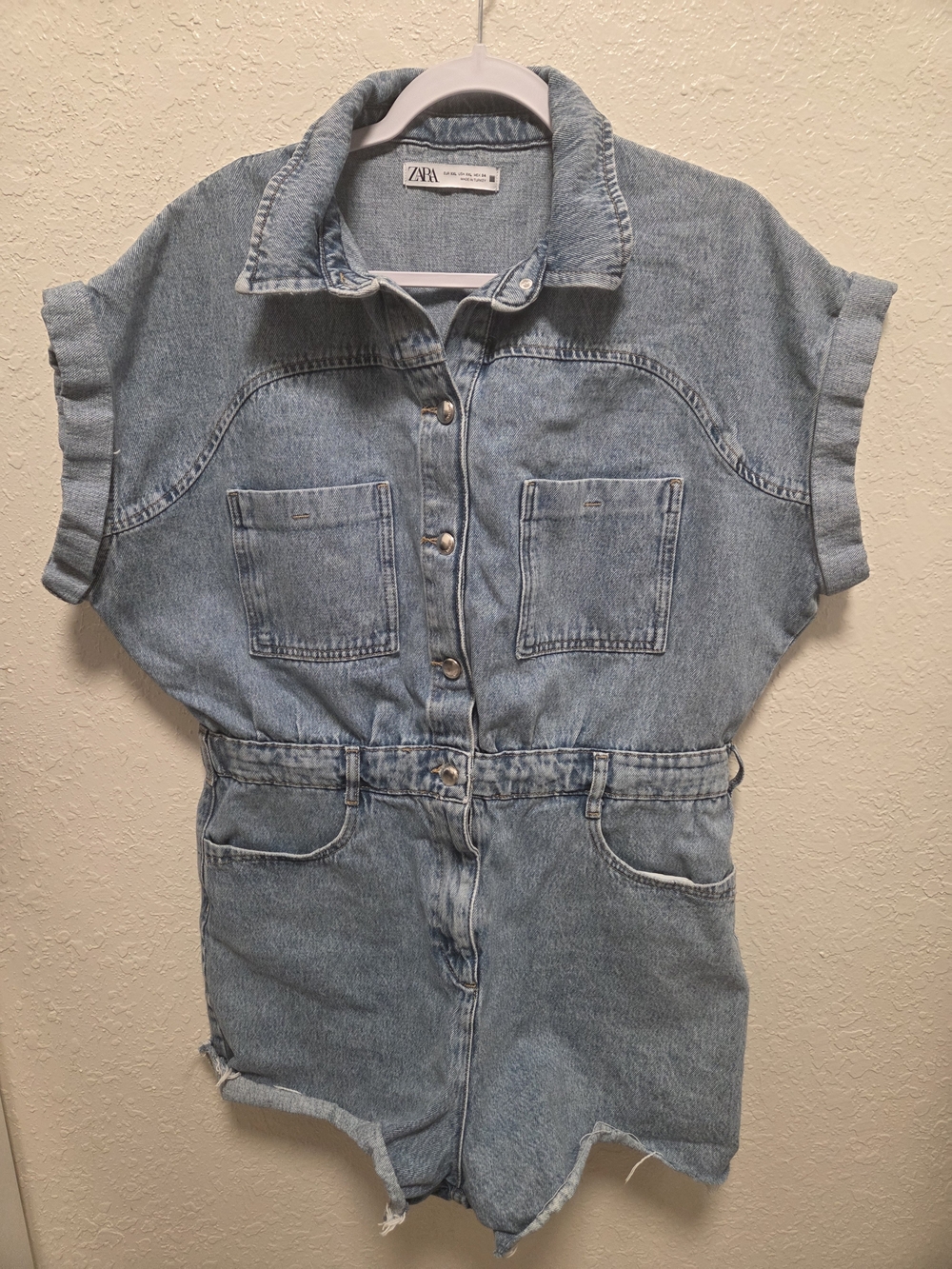 ZARA Light Blue Denim Short Sleeve One-Piece Romper - Picture 2 of 3